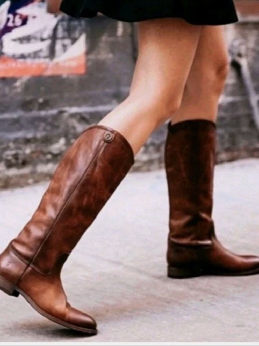Frye 7M Extended Calf Wide Calf Leather Melissa Riding Tall Boots Cognac Brown